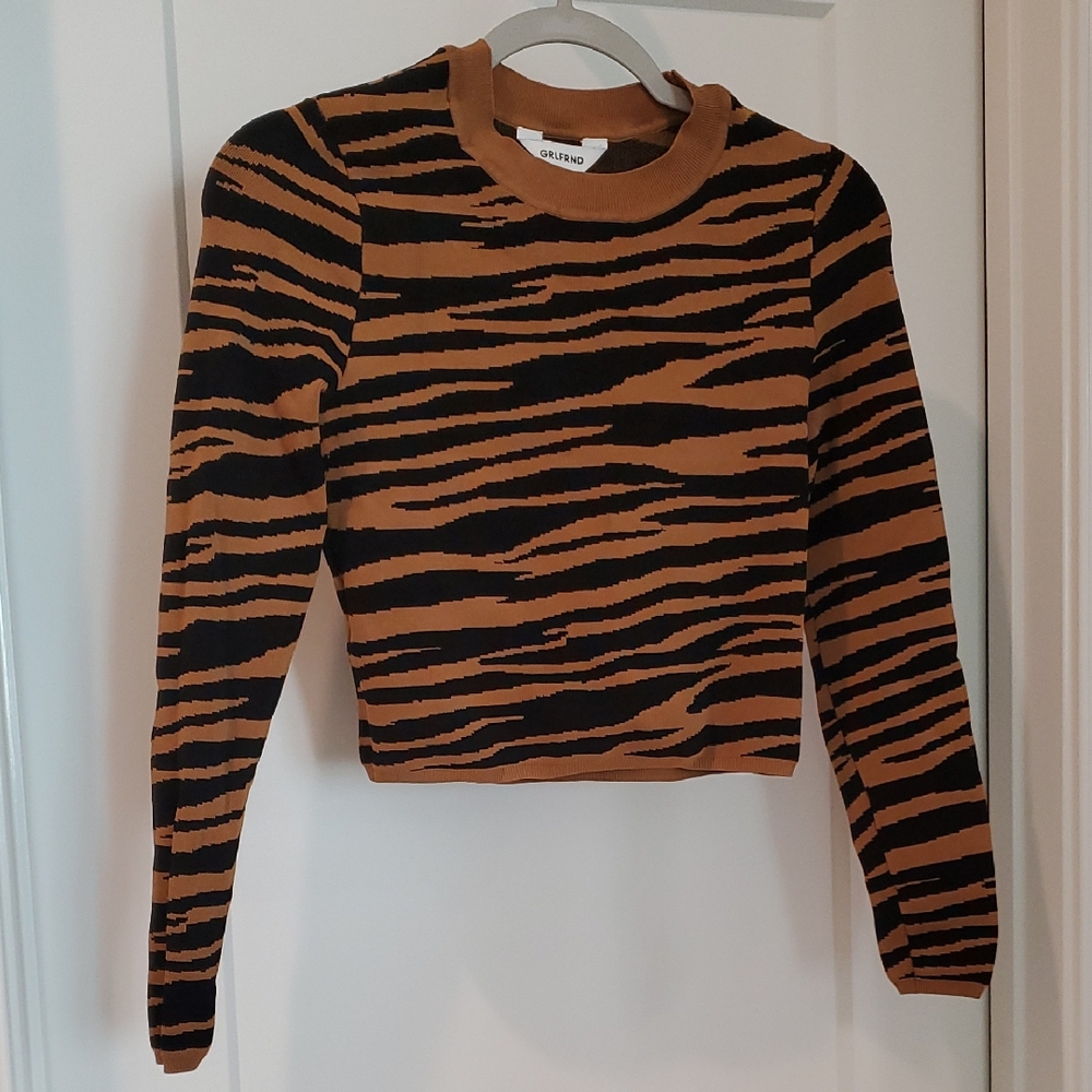 Sale GRLFRND Tiger Stripe Knit Top Gold & Black Small